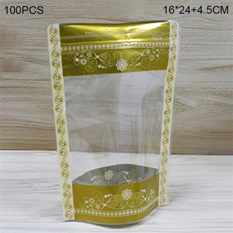 MX-066 100 Pcs 16x24cm+4,5cm Stand Up Packaging Bags 13C Lace Pattern Design Food Storage Pouch