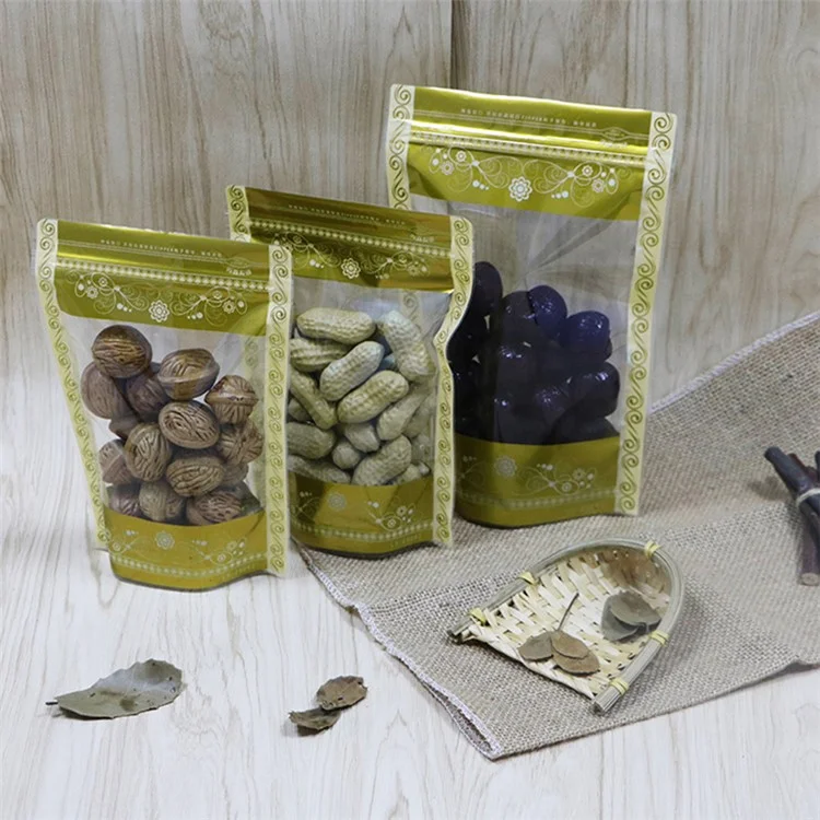 MX-066 100 Pcs 16x24cm+4,5cm Stand Up Packaging Bags 13C Lace Pattern Design Food Storage Pouch