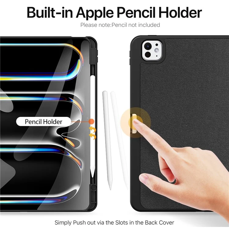 DUX DUCIS Domo-Serie für iPad Pro 13 (2024) Hülle Tri-Fold-Ständer Automatischer Schlaf-/Weckmodus Folio-Ledertabletthülle - Schwarz