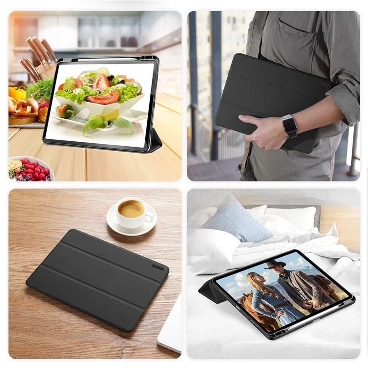 DUX DUCIS Domo Series für iPad Air 13 (2024) Hülle Tri-Fold Stand Leder Smart Tablet Cover mit Stifthalter - Schwarz