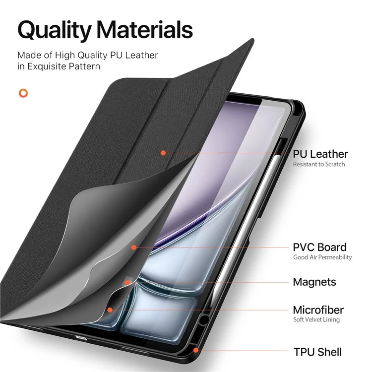 DUX DUCIS Domo Series für iPad Air 13 (2024) Hülle Tri-Fold Stand Leder Smart Tablet Cover mit Stifthalter - Schwarz