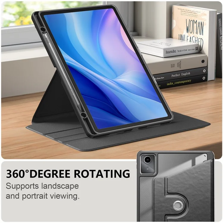Per Lenovo Tab M11 TB330 / Xiaoxin Pad 11 2024 Custodia Supporto Ruotabile PU Pelle+Acrilico+TPU Cover Tablet - Nero