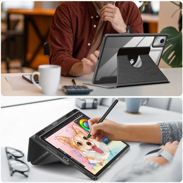 Per Lenovo Tab M11 TB330 / Xiaoxin Pad 11 2024 Custodia Supporto Ruotabile PU Pelle+Acrilico+TPU Cover Tablet - Nero