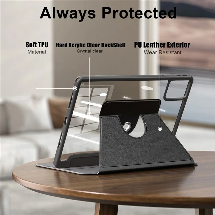 Per Lenovo Tab M11 TB330 / Xiaoxin Pad 11 2024 Custodia Supporto Ruotabile PU Pelle+Acrilico+TPU Cover Tablet - Nero