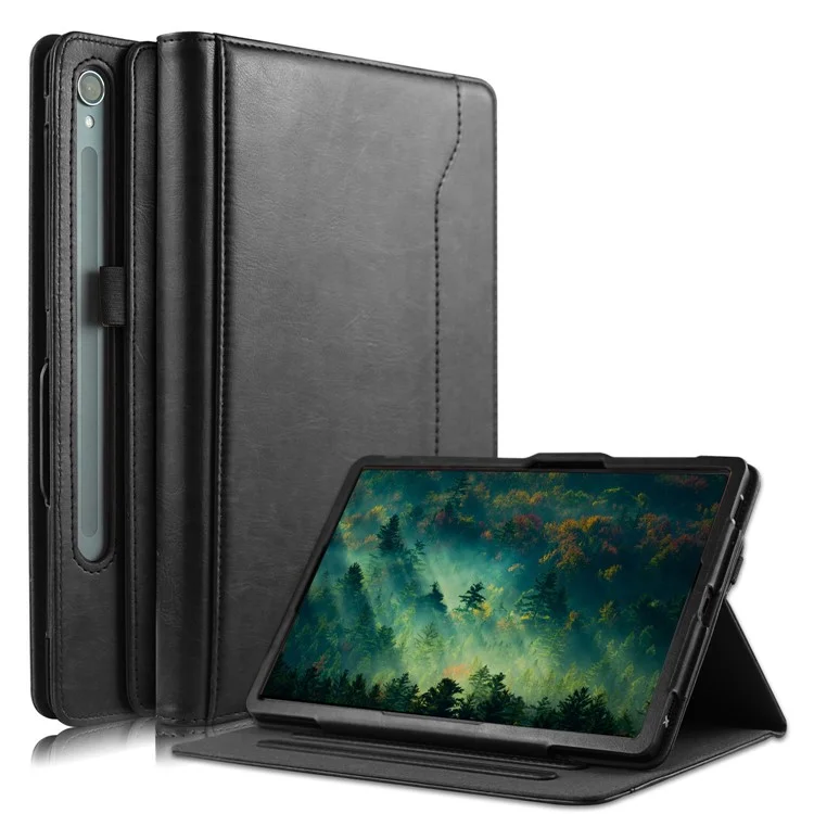 Para Samsung Galaxy Tab S7 T870 T875 / Tab S8 / Tab S9 X710 / Tab S9 FE X510 Funda Giratoria de Pie Cubierta de Tableta de Cuero - Negro