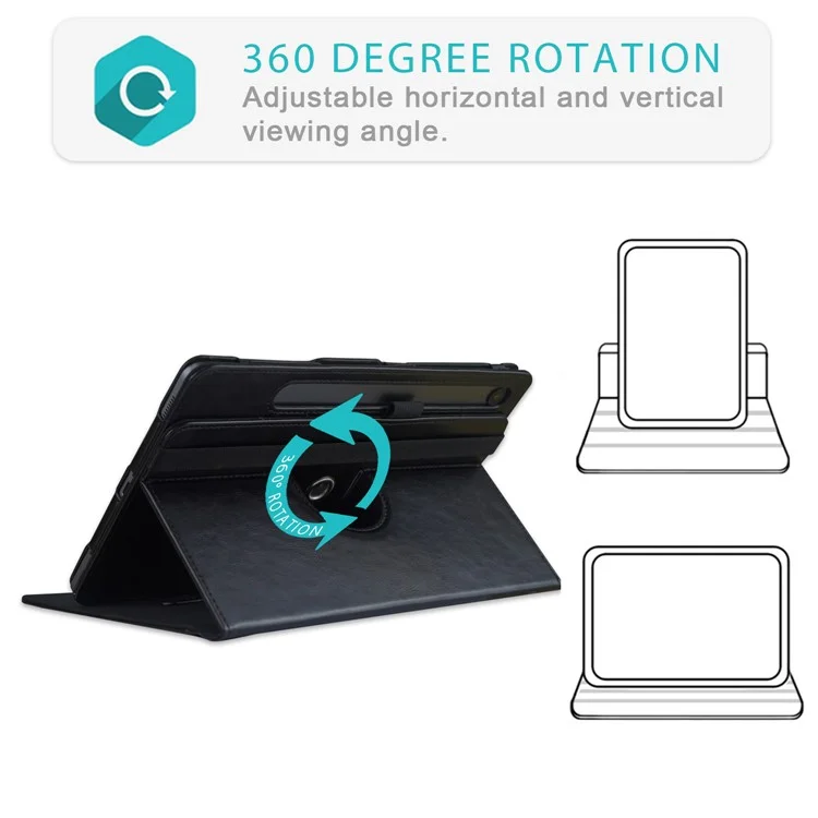 Para Samsung Galaxy Tab S7 T870 T875 / Tab S8 / Tab S9 X710 / Tab S9 FE X510 Funda Giratoria de Pie Cubierta de Tableta de Cuero - Negro