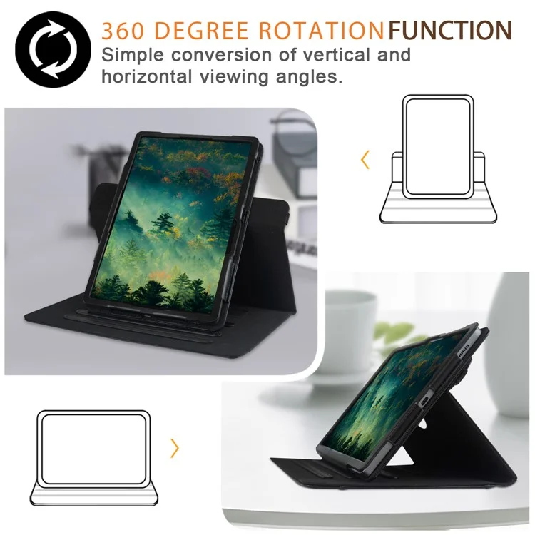 Para Samsung Galaxy Tab S7 T870 T875 / Tab S8 / Tab S9 X710 / Tab S9 FE X510 Funda Giratoria de Pie Cubierta de Tableta de Cuero - Negro