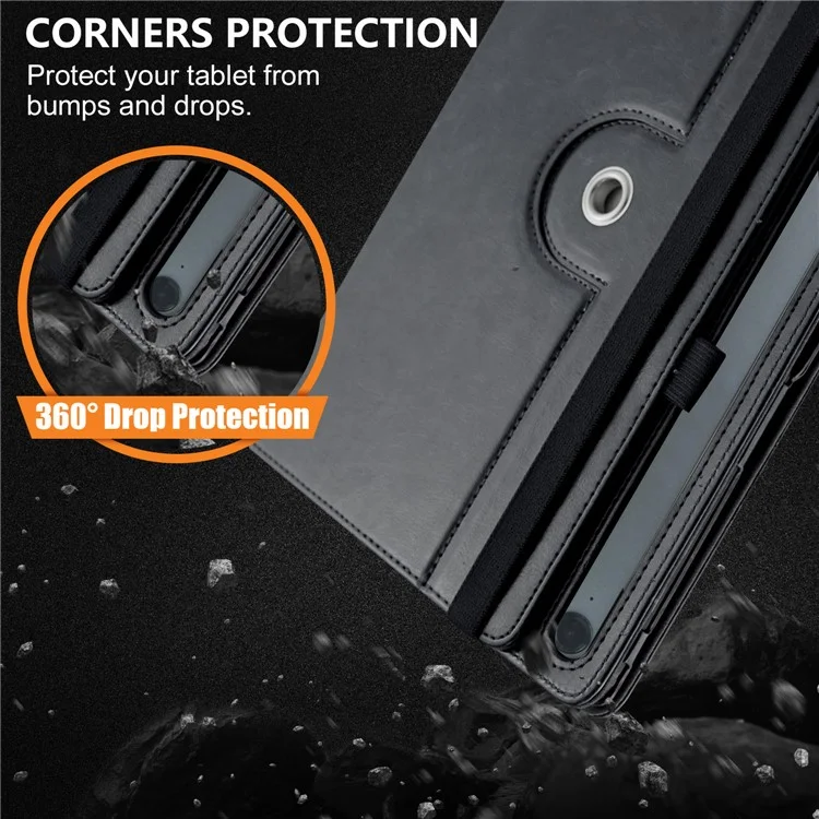 Para Samsung Galaxy Tab S7 T870 T875 / Tab S8 / Tab S9 X710 / Tab S9 FE X510 Funda Giratoria de Pie Cubierta de Tableta de Cuero - Negro