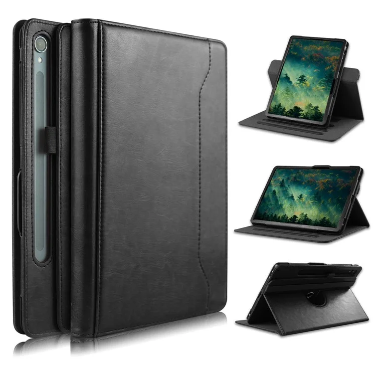 Para Samsung Galaxy Tab S7 T870 T875 / Tab S8 / Tab S9 X710 / Tab S9 FE X510 Funda Giratoria de Pie Cubierta de Tableta de Cuero - Negro