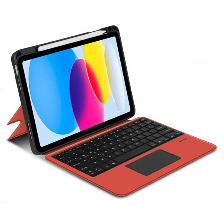 Für iPad 10.9 (2022) Lederhülle + Bluetooth-Tastatur mit Hintergrundbeleuchtung Trackpad - Rot