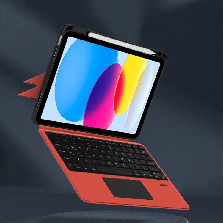 Für iPad 10.9 (2022) Lederhülle + Bluetooth-Tastatur mit Hintergrundbeleuchtung Trackpad - Rot