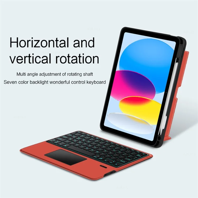 Für iPad 10.9 (2022) Lederhülle + Bluetooth-Tastatur mit Hintergrundbeleuchtung Trackpad - Rot