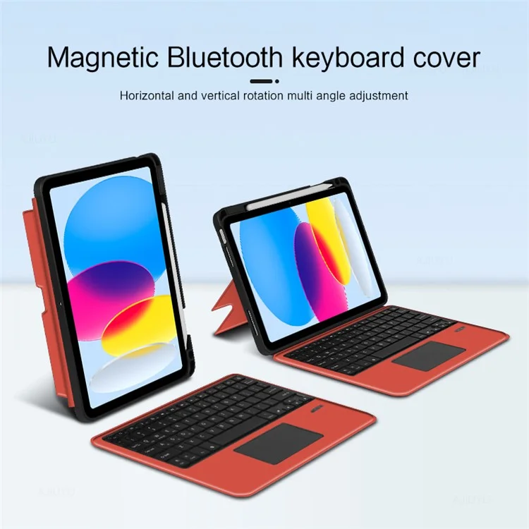 Für iPad 10.9 (2022) Lederhülle + Bluetooth-Tastatur mit Hintergrundbeleuchtung Trackpad - Rot