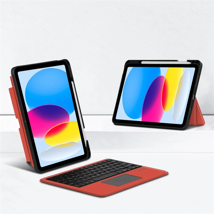 Für iPad 10.9 (2022) Lederhülle + Bluetooth-Tastatur mit Hintergrundbeleuchtung Trackpad - Rot