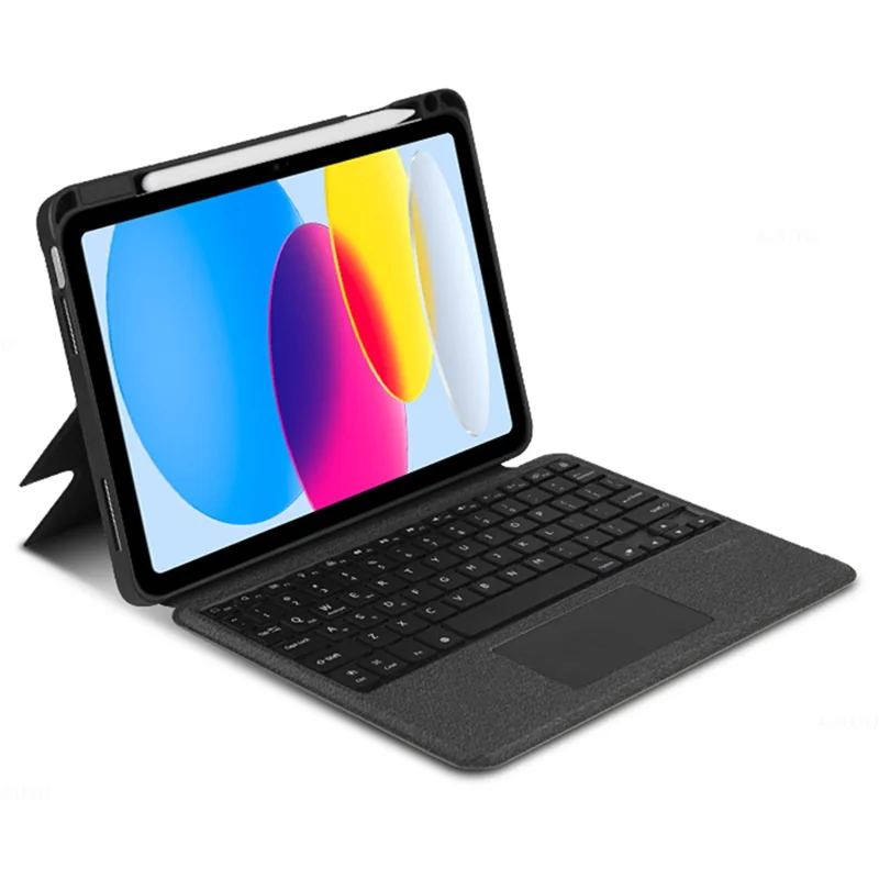 For iPad (2025) / 10.9 (2022) Leather Case + Bluetooth-Compatible Keyboard with Backlight Trackpad - Black
