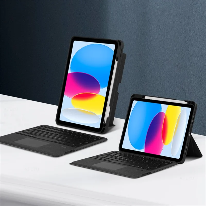 For iPad (2025) / 10.9 (2022) Leather Case + Bluetooth-Compatible Keyboard with Backlight Trackpad - Black