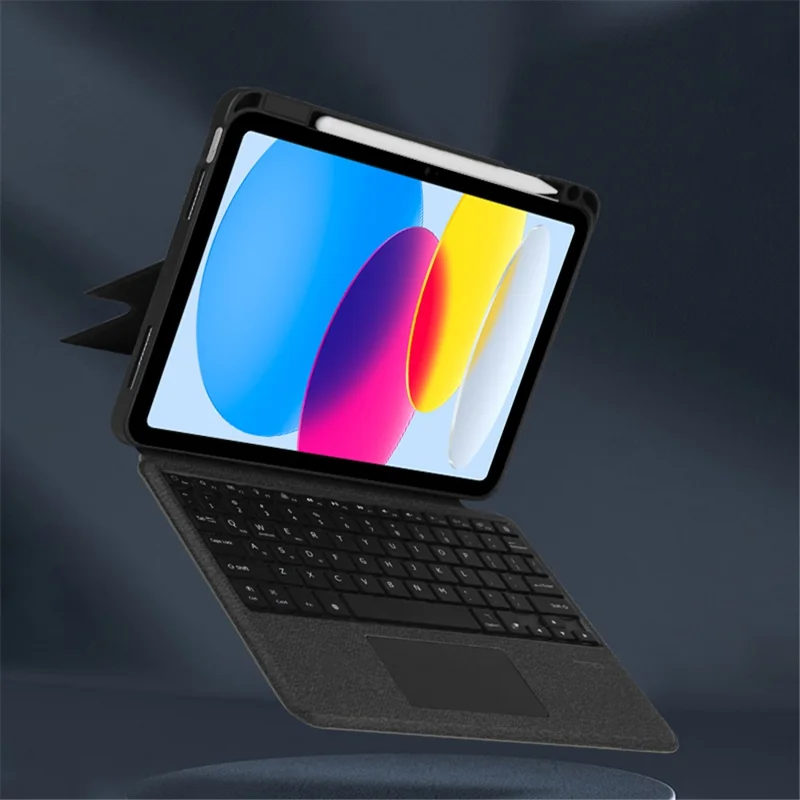 For iPad (2025) / 10.9 (2022) Leather Case + Bluetooth-Compatible Keyboard with Backlight Trackpad - Black