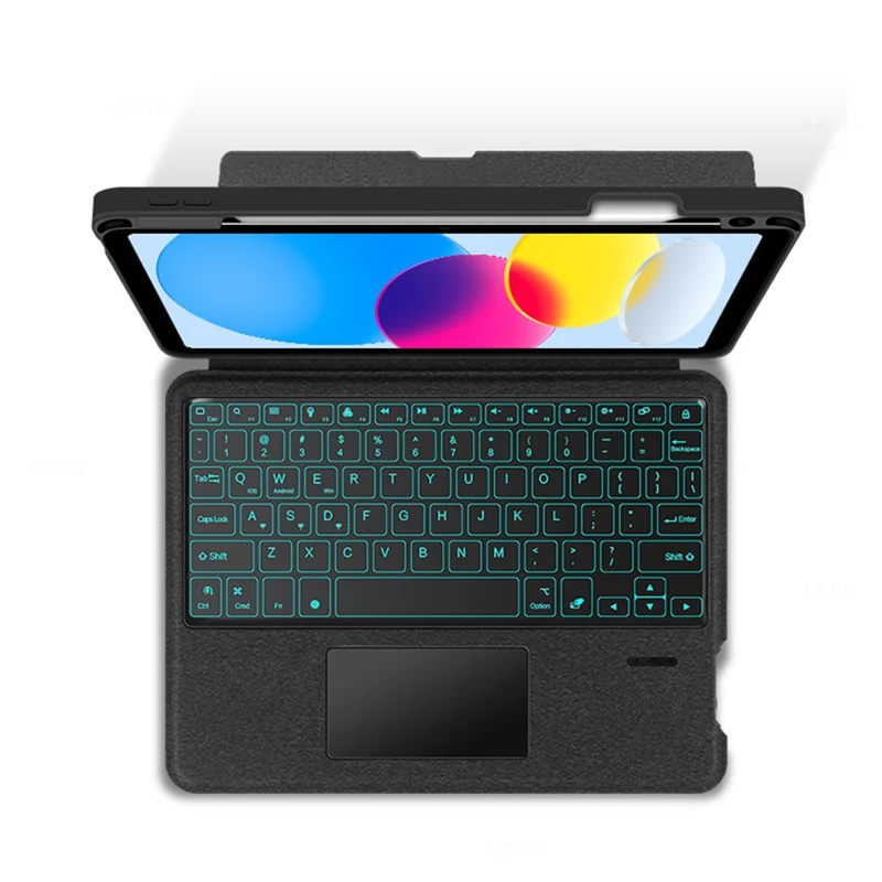 For iPad (2025) / 10.9 (2022) Leather Case + Bluetooth-Compatible Keyboard with Backlight Trackpad - Black