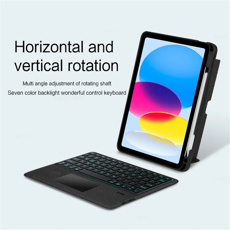 For iPad (2025) / 10.9 (2022) Leather Case + Bluetooth-Compatible Keyboard with Backlight Trackpad - Black