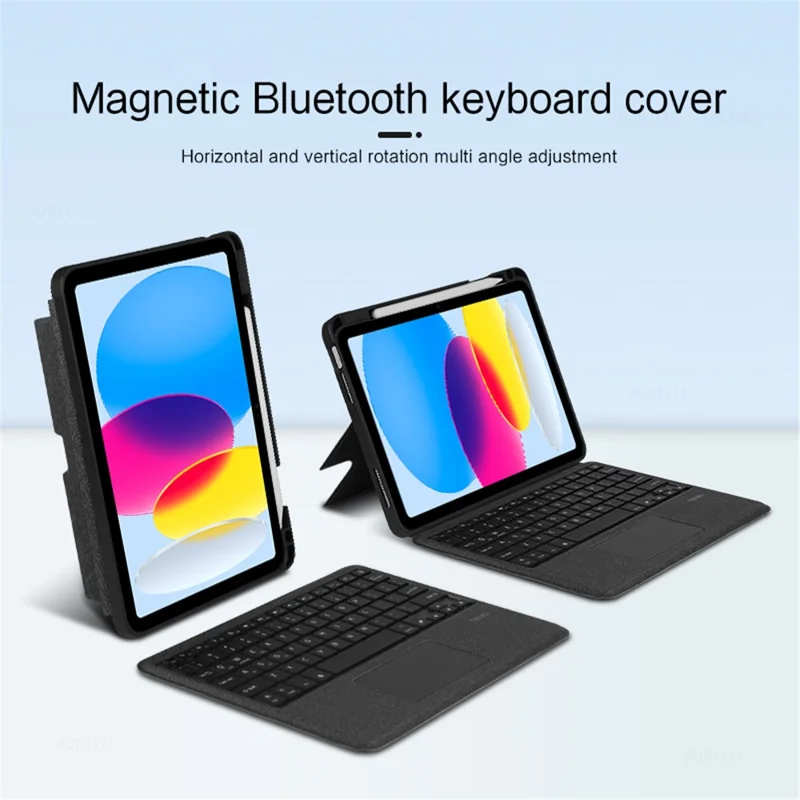 For iPad (2025) / 10.9 (2022) Leather Case + Bluetooth-Compatible Keyboard with Backlight Trackpad - Black