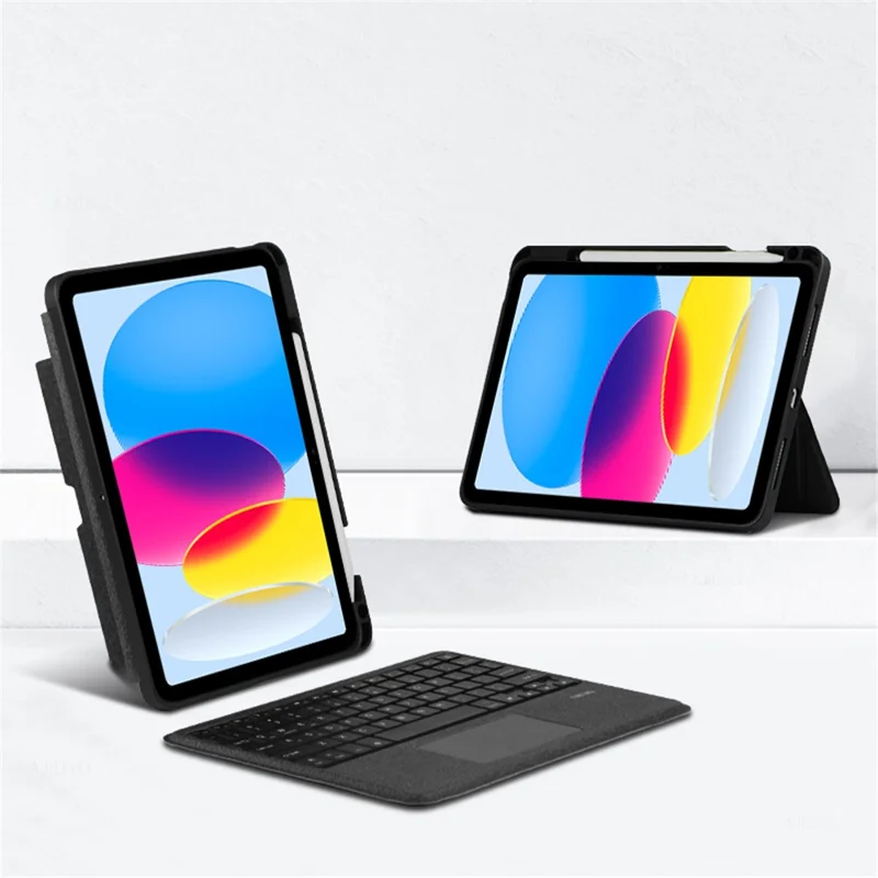 For iPad (2025) / 10.9 (2022) Leather Case + Bluetooth-Compatible Keyboard with Backlight Trackpad - Black