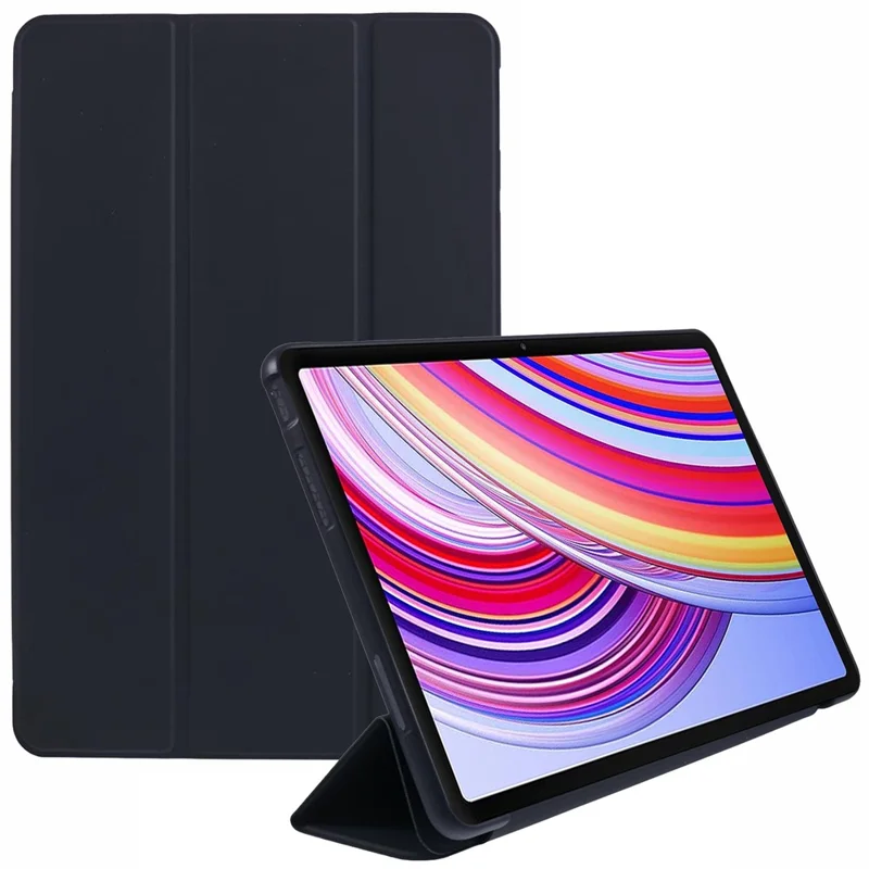 For Xiaomi Redmi Pad Pro / Redmi Pad Pro 5G / Poco Pad Case PU Leather+Silicone Tri-Fold Stand Pro / Poco Padtective Cover - Black