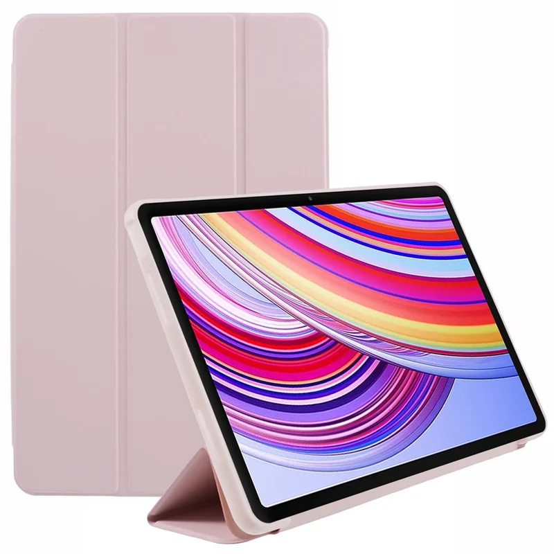 For Xiaomi Redmi Pad Pro / Redmi Pad Pro 5G / Poco Pad Case PU Leather+Silicone Tri-Fold Stand Pro / Poco Padtective Cover - Pink