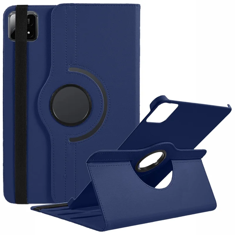 For Xiaomi Pad 6S Pro 12.4 Case Rotating Stand PU Leather+PC Tablet Cover with Elastic Band - Dark Blue