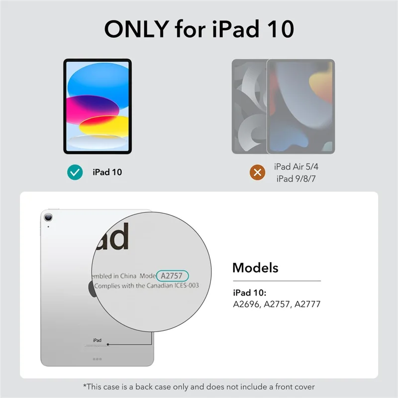 ESR 1B180 Classic Hybrid Back Case for iPad (2025) / 10.9 (2022) Clear PC Back Tablet Shell