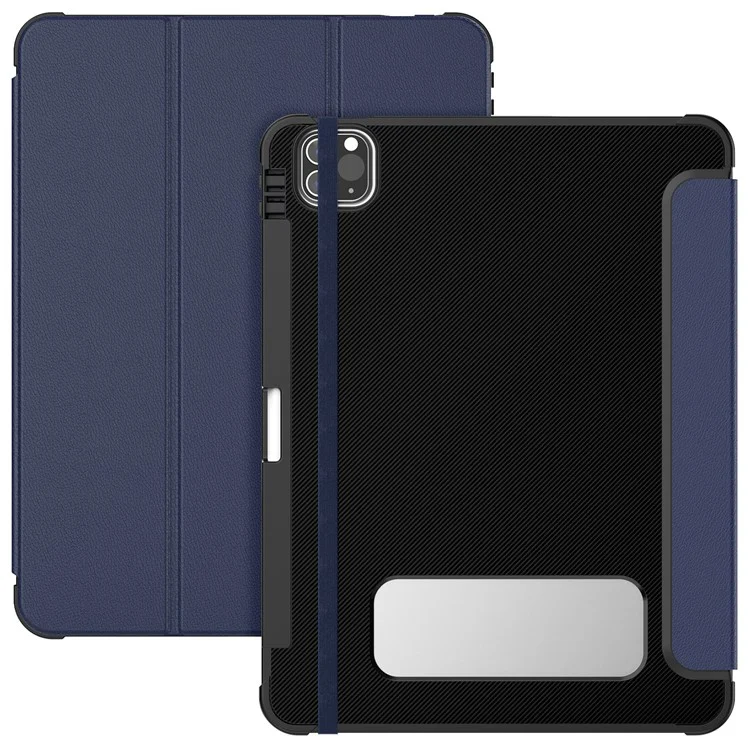 For iPad Pro 11-inch (2018) / (2022) / (2021) / (2020) / Air (2020) / (2022) Case Leather Tablet Cover with Pen Slot - Navy Blue