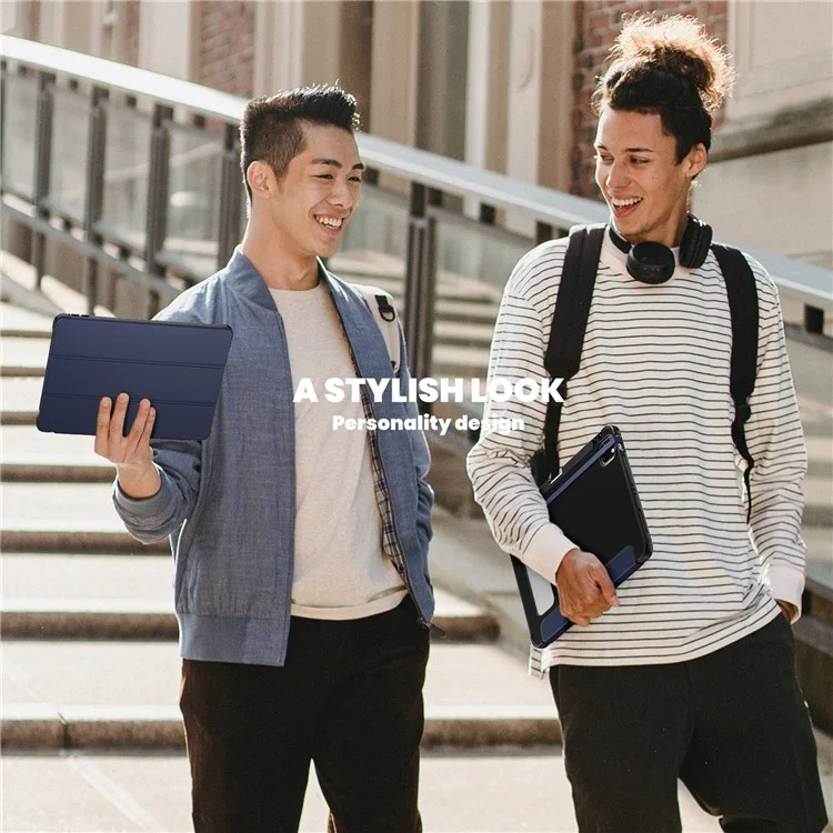 For iPad Pro 11-inch (2018) / (2022) / (2021) / (2020) / Air (2020) / (2022) Case Leather Tablet Cover with Pen Slot - Navy Blue