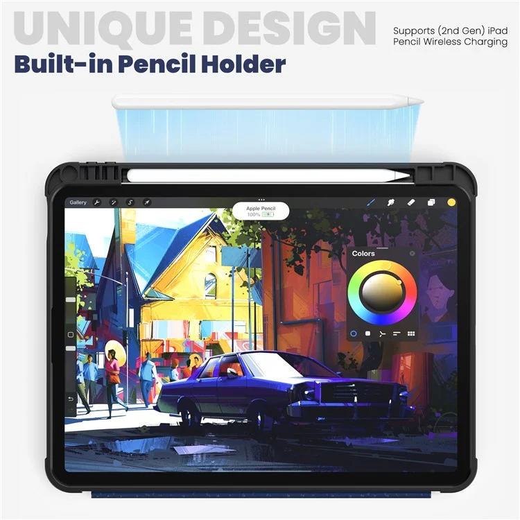 For iPad Pro 11-inch (2018) / (2022) / (2021) / (2020) / Air (2020) / (2022) Case Leather Tablet Cover with Pen Slot - Navy Blue