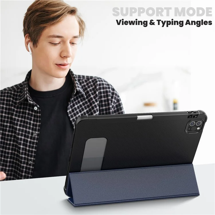 For iPad Pro 11-inch (2018) / (2022) / (2021) / (2020) / Air (2020) / (2022) Case Leather Tablet Cover with Pen Slot - Navy Blue