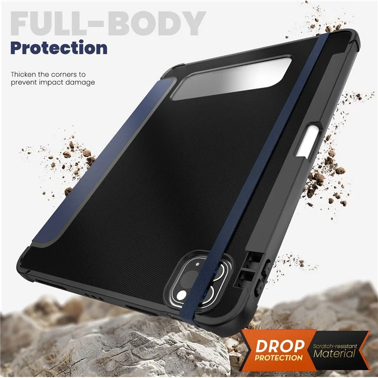 For iPad Pro 11-inch (2018) / (2022) / (2021) / (2020) / Air (2020) / (2022) Case Leather Tablet Cover with Pen Slot - Navy Blue