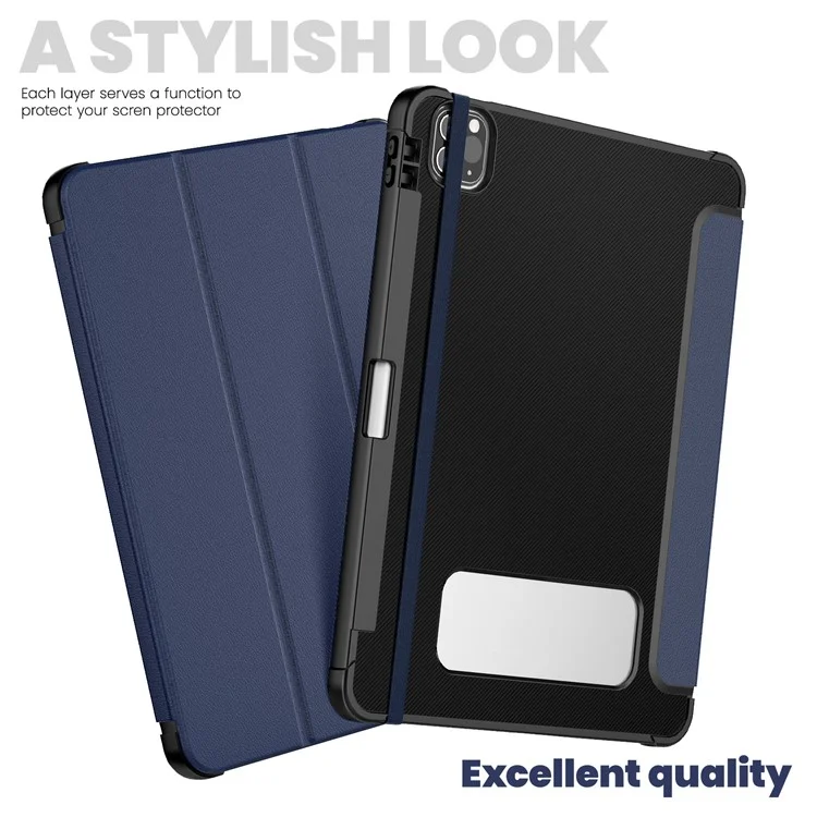 For iPad Pro 11-inch (2018) / (2022) / (2021) / (2020) / Air (2020) / (2022) Case Leather Tablet Cover with Pen Slot - Navy Blue