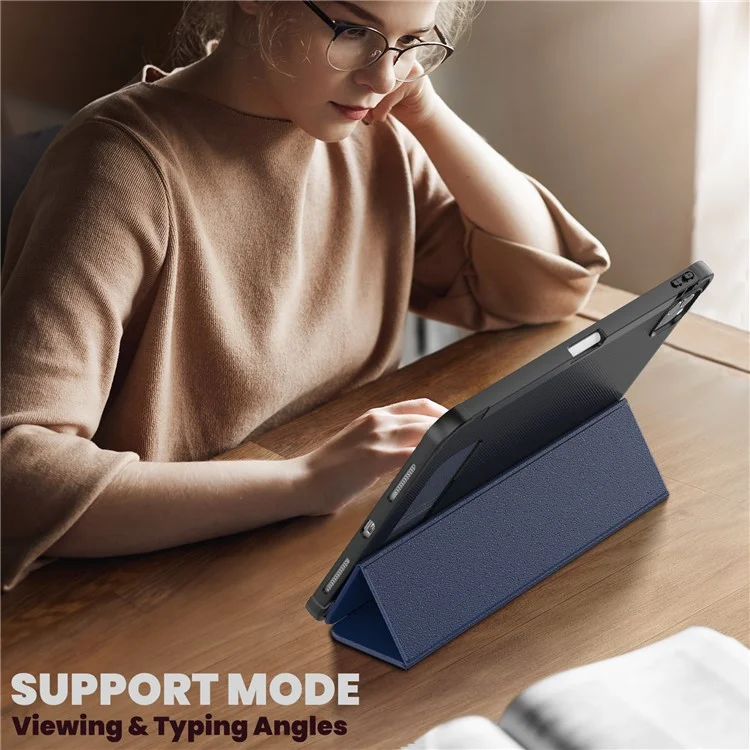 For iPad Pro 11-inch (2018) / (2022) / (2021) / (2020) / Air (2020) / (2022) Case Leather Tablet Cover with Pen Slot - Navy Blue