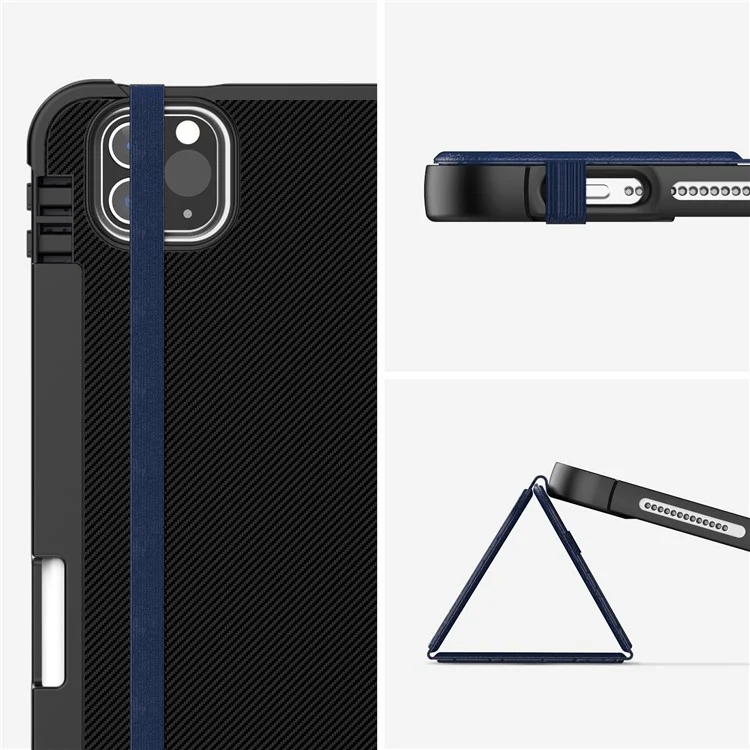 For iPad Pro 11-inch (2018) / (2022) / (2021) / (2020) / Air (2020) / (2022) Case Leather Tablet Cover with Pen Slot - Navy Blue