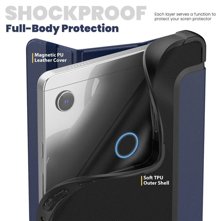 For Samsung Galaxy Tab A9 (SM-X110-X115) Leather Tablet Case Stand Cover with Auto Wake / Sleep - Navy Blue