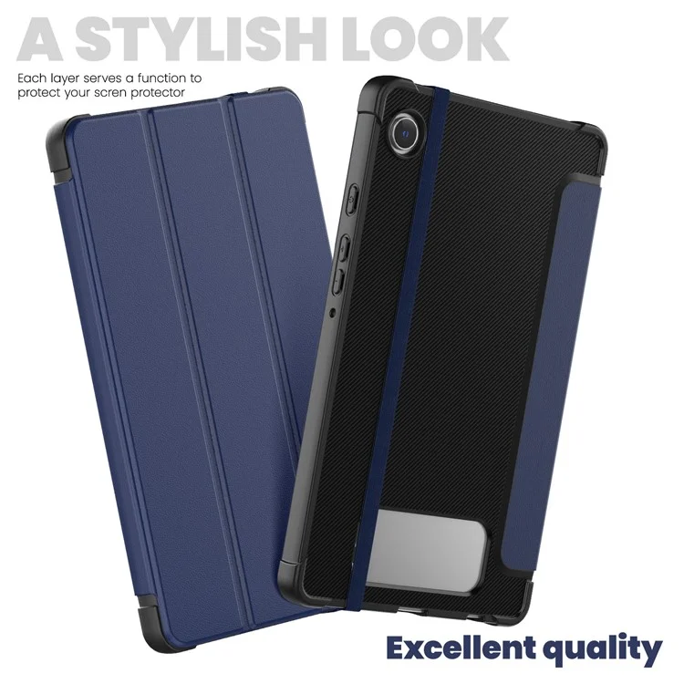 For Samsung Galaxy Tab A9 (SM-X110-X115) Leather Tablet Case Stand Cover with Auto Wake / Sleep - Navy Blue