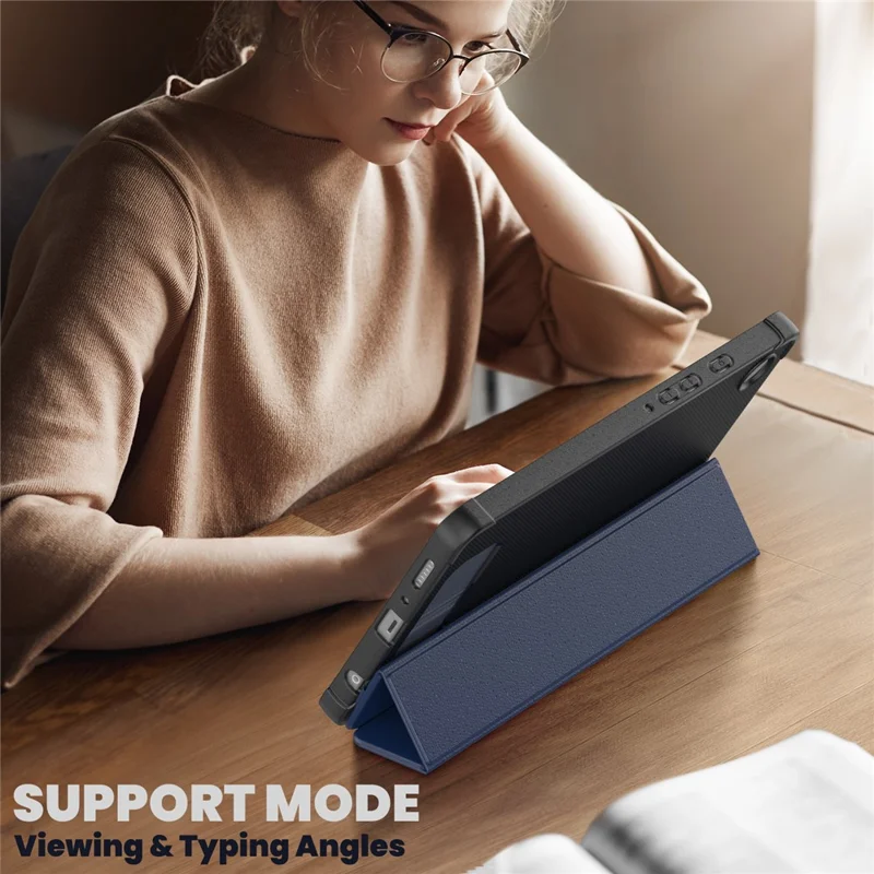 For Samsung Galaxy Tab A9 (SM-X110-X115) Leather Tablet Case Stand Cover with Auto Wake / Sleep - Navy Blue