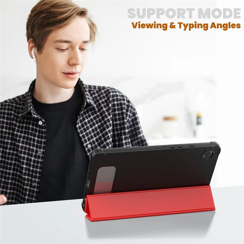 For Samsung Galaxy Tab A9 (SM-X110-X115) Leather Tablet Case Stand Cover with Auto Wake / Sleep - Red