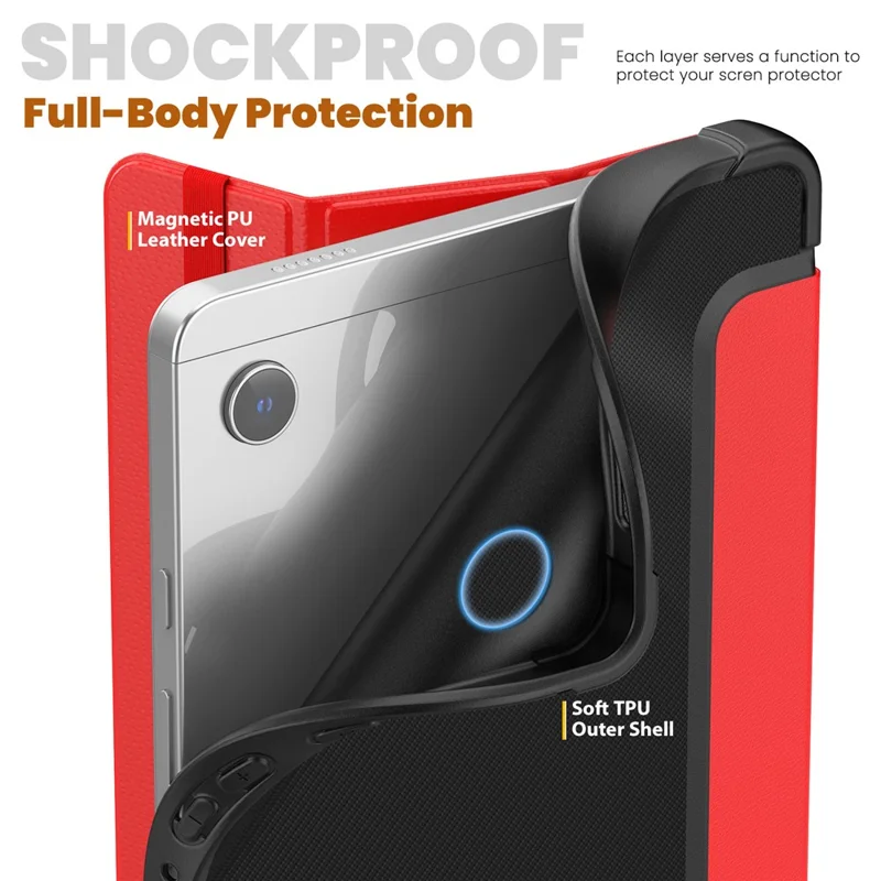 For Samsung Galaxy Tab A9 (SM-X110-X115) Leather Tablet Case Stand Cover with Auto Wake / Sleep - Red