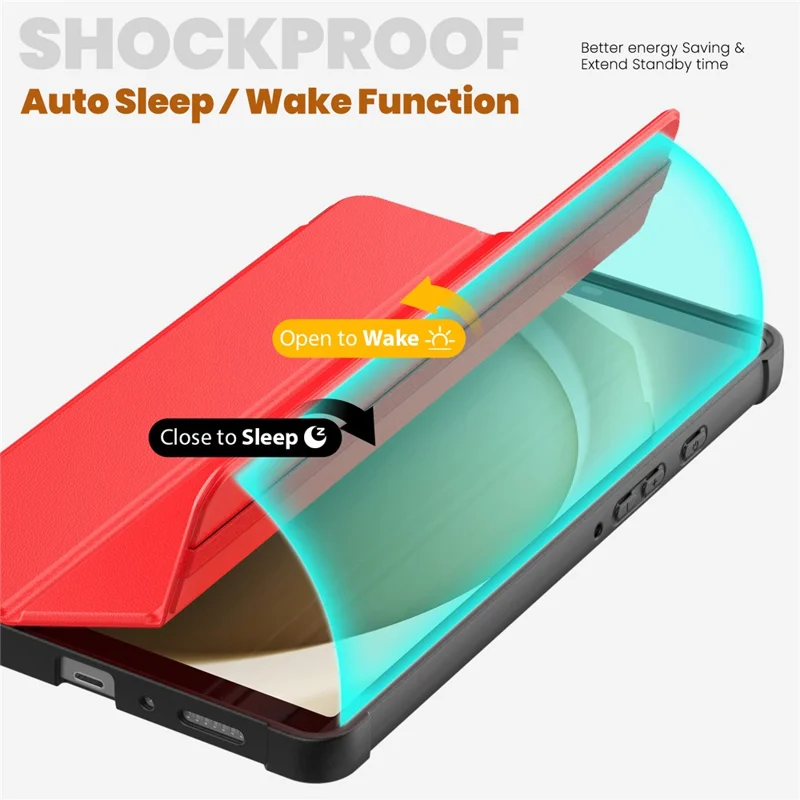 For Samsung Galaxy Tab A9 (SM-X110-X115) Leather Tablet Case Stand Cover with Auto Wake / Sleep - Red