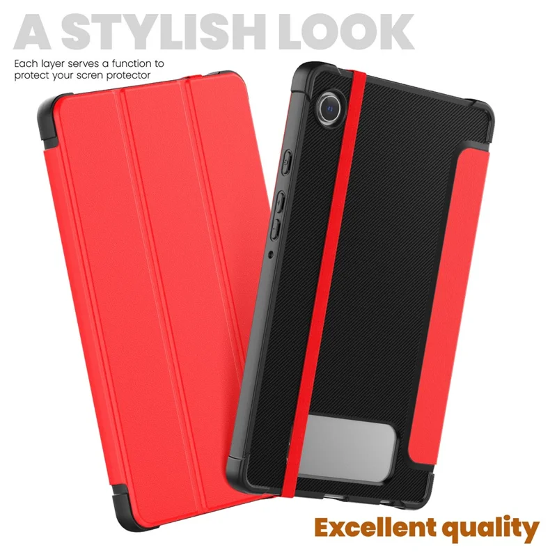 For Samsung Galaxy Tab A9 (SM-X110-X115) Leather Tablet Case Stand Cover with Auto Wake / Sleep - Red