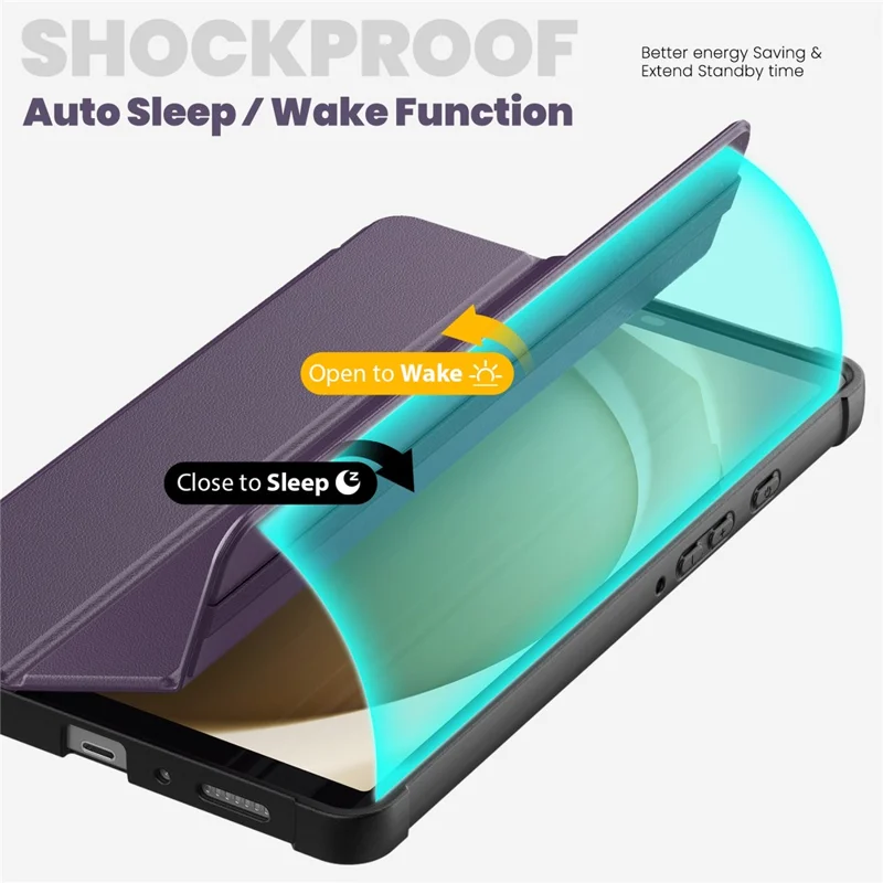 For Samsung Galaxy Tab A9 (SM-X110-X115) Leather Tablet Case Stand Cover with Auto Wake / Sleep - Purple