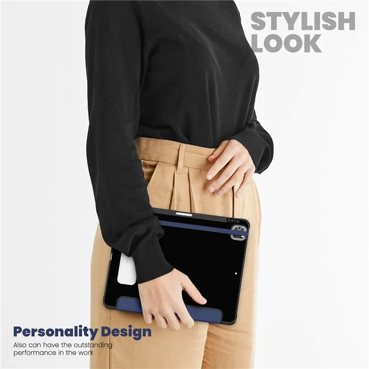Para iPad Pro 12.9 (2022) / (2021) / (2020) / (2018) Leather Case Dual Mode Stand Smart Tablet Cover - Navy Blue