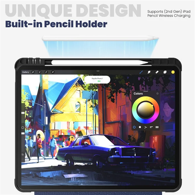 Para iPad Pro 12.9 (2022) / (2021) / (2020) / (2018) Leather Case Dual Mode Stand Smart Tablet Cover - Navy Blue