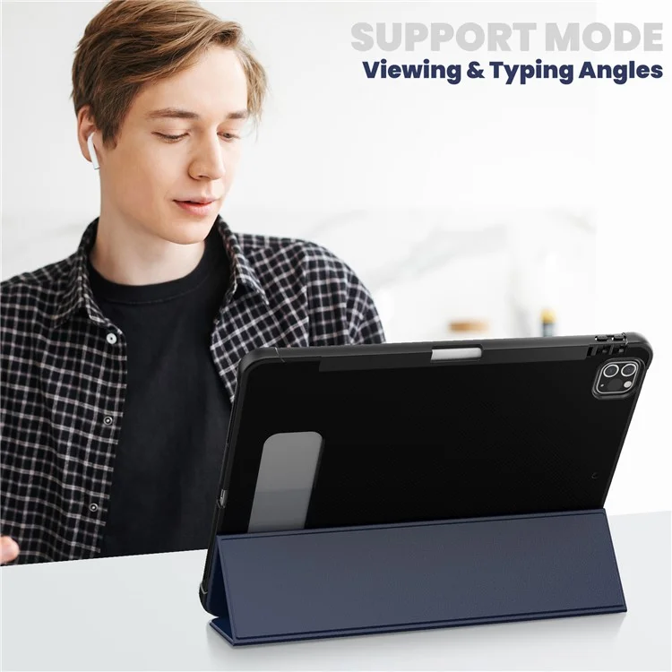 Para iPad Pro 12.9 (2022) / (2021) / (2020) / (2018) Leather Case Dual Mode Stand Smart Tablet Cover - Navy Blue