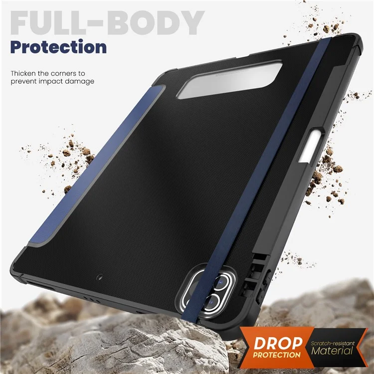 Para iPad Pro 12.9 (2022) / (2021) / (2020) / (2018) Leather Case Dual Mode Stand Smart Tablet Cover - Navy Blue