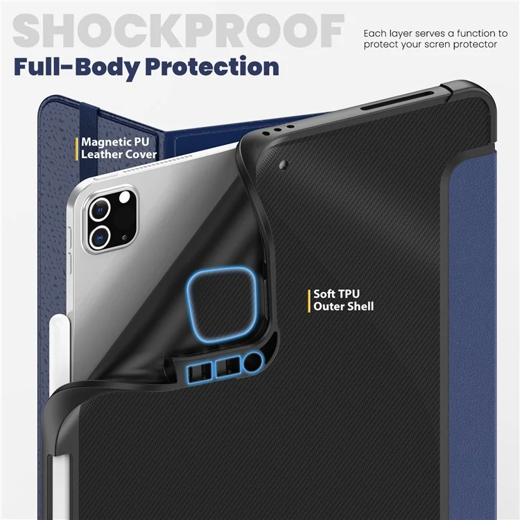 Para iPad Pro 12.9 (2022) / (2021) / (2020) / (2018) Leather Case Dual Mode Stand Smart Tablet Cover - Navy Blue